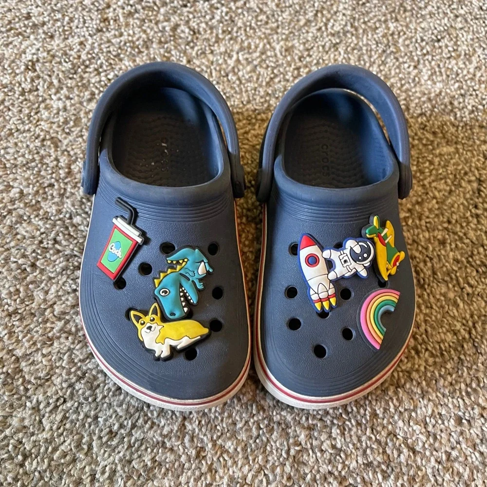 Crocs Toddler Size C 9 Boys Classic Clogs Slip-On Shoes Blue Red Dino Dog Space